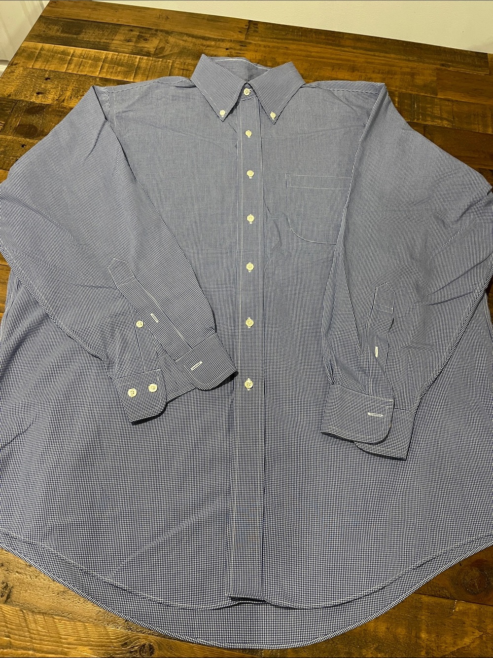 Brooks Brothers Men’s Original Polo Shirt Blue White Micro Check ~ 16 1/2, 32/33